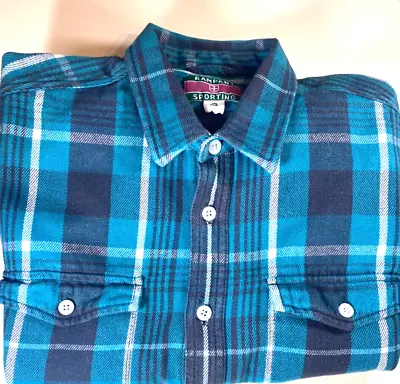 RAMPANT SPORTING: Designer Shirt. (Size: Small) Turquoise/White/Black Check. • £7.50