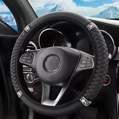 1x Car Steering Wheel Crystal Sparkled Diamond Cover PU Leather Skidproof Cover • $17.97