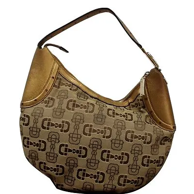 GUCCI Horsebit Print Canvas Hobo Bag Bronze 154371 • $375