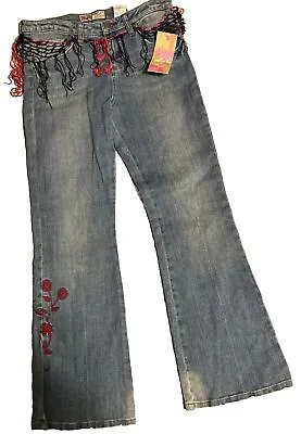 Mudd Girls Jeans NWT Sz 16R Stretch Denim Boho Fringe Embroidered Flare Leg • $15