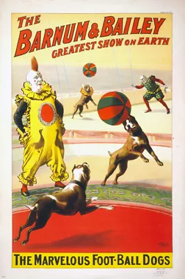 BARNUM & BAILEY The Marvelous Football Dogs VINTAGE CIRCUS POSTER 20x30 Rare • $16.84