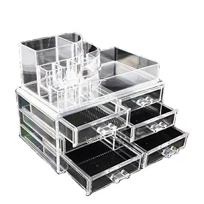 NewClear Acrylic Cosmetics Makeup Jewelry Organizer 6 Drawers 8 Compartments Top • $20.39