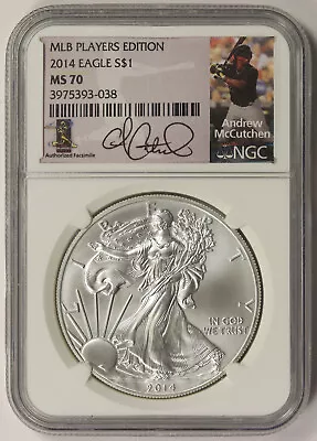 2014 American Silver Eagle $1 MS 70 NGC MLB Players Edition Andrew McCutchen • $75