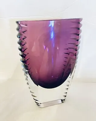 Beyer & Co Germany Vase Crystal Purple Clear Glass 8” Mid Century Modern • $149.99