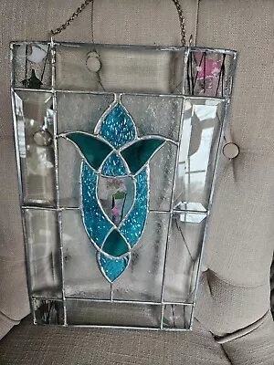 Vintage Stained Glass Panel- Sun Catcher - Window Hanging - FLOWER • $30