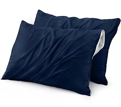 Waterproof Pillow Protector Zippered (2 Pack) Queen Navy – Bed Bug Proof Pill... • $15.31