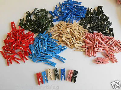 Mini Wooden Craft Pegs X 50 - 2.5cm Pink Red Blue Green Natural • £2.99