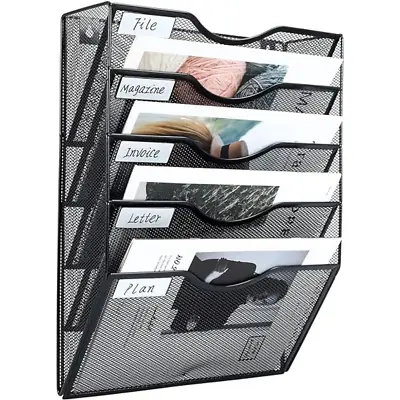 EasyPAG 5 Tier A4 Mesh In Tray Wall Pocket File Holder Mail Organiser Newspaper • £22.99