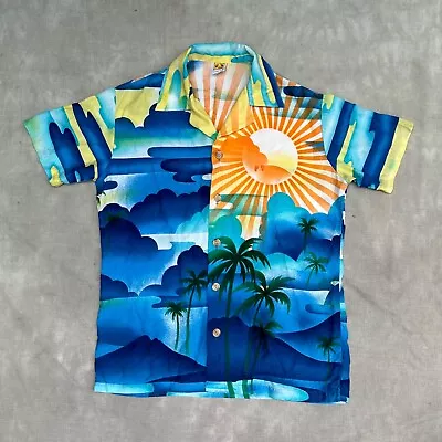 Vintage Hang Ten Hawaiian Shirt Mens Medium Blue Rayon USA Surfer Casual Adults • $32.38