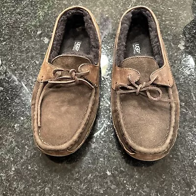 Ugg Australia Mens Size 8 Byron Sheepskin Moccasin Slipper  Mocha Brown Suede • $24.50