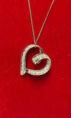 9ct YELLOW GOLD HEART SHAPED DIAMOND ENCRUSTED PENDANT NECKLACE 18  2.62g • $375.97