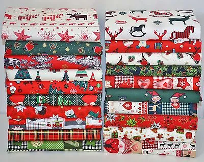 Christmas Fabric Scraps Bundle 100% Cotton  Off Cuts Remnants 15 Piece Freepost  • £2.97