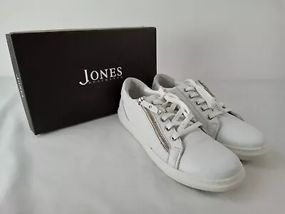 Women's Jones Trainers White Size 8 Leather Low Top Zip Laces Boxed F2 • £9.99