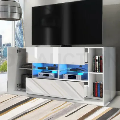 $269.95 • Buy LED Lighted TV Stand Cabinet Entertainment Console Unit Storage High Gloss White