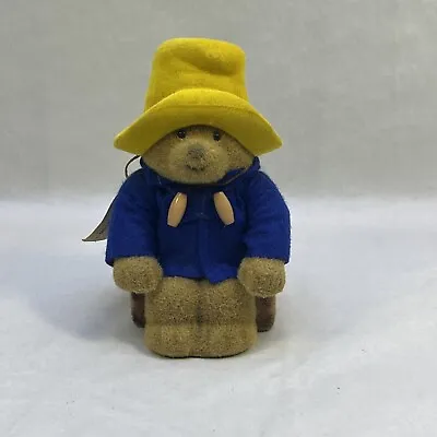 Vintage Flocked Paddington Bear Bank Blue Coat Yellow Hat • £17.90