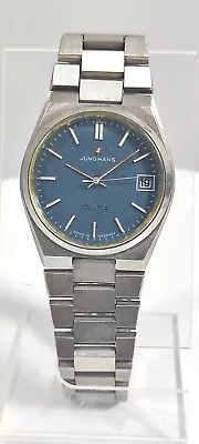 Vintage Junghans Cal. 667.20 German Mens Date Quartz Watch All S. S. Parts 1970s • $15.50