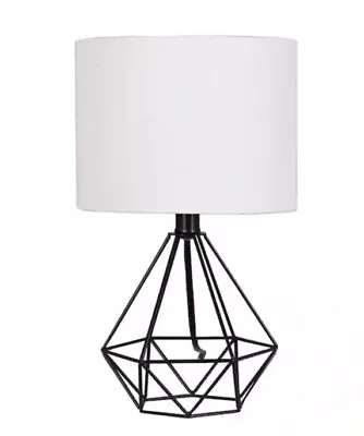 Accent Table Lamp Hampton Bay Willet Metal Matte Black White Linen Shade • $22