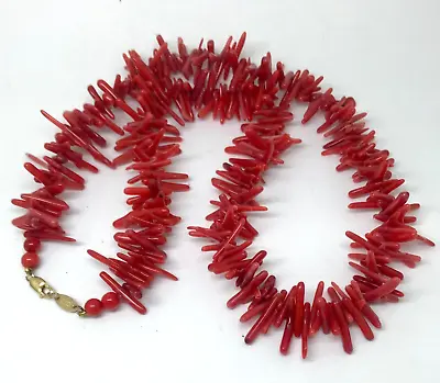 Vintage Red Coral 18  Necklace W/ 14K Yellow Gold Clasp • $64.98