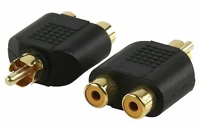 RCA Male Phono Y Cable Splitter 1 To 2 Converter Female Socket Audio Adapter Gld • £2.92