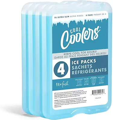 Cool Coolers XL Slim Ice Packs 4-Pack - Reusable For Lunch Boxes • $17.99