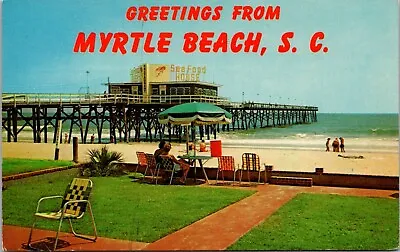 Postcard Myrtle Beach SC Greetings Fishing Pier Sea Food House Restaurant 1960's • $4.95