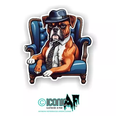 Funny Gangster MOB Boss Boxer Dog Hat & Tie Vinyl Car Sticker Decal 10cm • £2.59