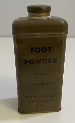 Vintage Foot Powder WWII USGI Army Can Tin United Drug Co Boston USA Still Full • $19.99