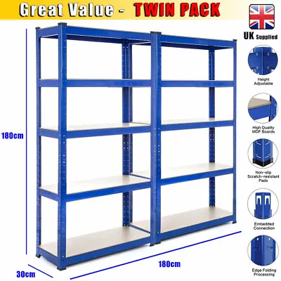 2X 180cm 5-Tier Heavy Duty Metal Garage Shelving Unit Storage Shelves Shed Rack • £54.99