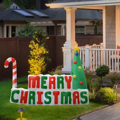 Lighted Merry Christmas Sign With Tree 6-Feet Inflatable Outdoor Yard Decoration • $107.27