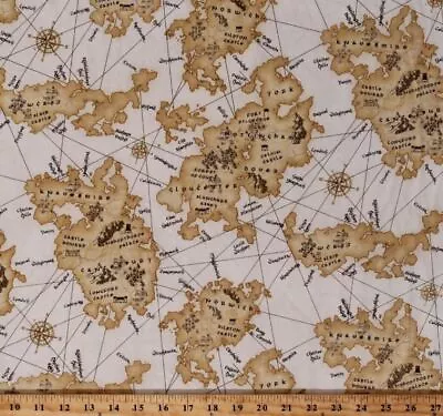 Cotton Medieval Maps Olde England Renaissance Fabric Print By The Yard D481.49 • $10.95