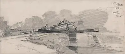 BRENTFORD LONDON CANAL LOCK & BRIDGE Victorian Drawing 1894 GEORGE CHARLES HAITE • £99.99