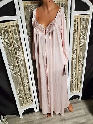 S Vtg NWT VAL MODE Captiva Nylon Pink Embroidered Chiffon Rose Buds Button Robe • $12.99