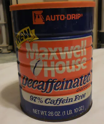 1 Maxwell House Decaffeinated Coffee Tin Can 26 Oz EMPTY  Lid Auto Drip Vintage • $12.08