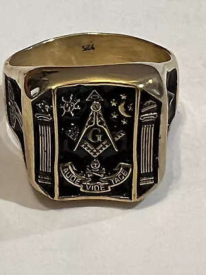 Masonic Ring .925 Sterling Silver That Is Gold Colored Size 13 Only • $9.99