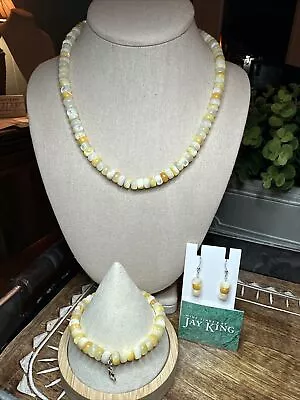 Mine Finds By Jay King Yellow Opal Sterling Necklace Bracelet & Earrings Set  • $219