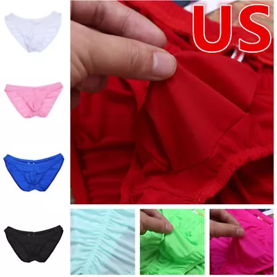 US Mens Sissy  Silk Briefs Breathable Underwear Pouch Ruched Back Bikini Panties • $7.15