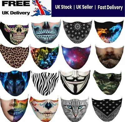 3D Printed Funny Face Mask Triple Layer Virus Dust Protection Washable Reusable  • £1.95