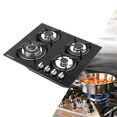 4Burner Gas Stove On Glass Hob With Cast Iron Pan Support Kitchen Caravan Cooker • £99.95