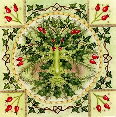 Holly Green Man Christmas Card Non Religious Pagan Yuletide Winter Solstice • £3