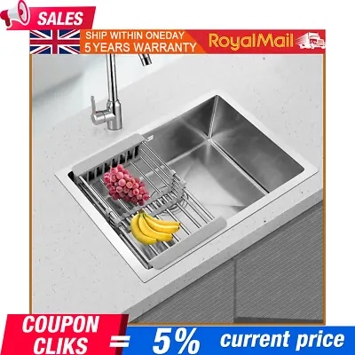 1.0 Large Super Deep Single Bowl Square Stainless Steel Kitchen Sink Gppgkufcvlw • £48.99