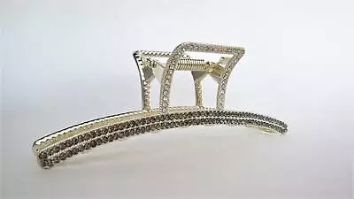 Long Art Deco Gold Metal Gray Crystal Hair Claw Clip For Medium Fine Hair • $12.95