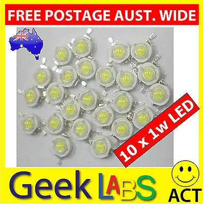 $6.95 • Buy 10 X High Power 1w Cool White LED Lamp Bulb Chip