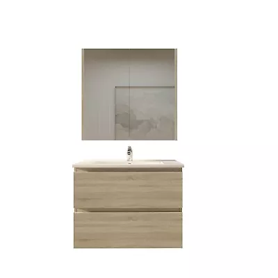 750mm White Oak Bathroom Vanity Wall Mounted Cabinet Wall Hung Vanity With Basin • $619