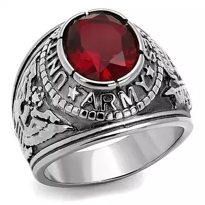 Stainless Steel United States USA Army Military Red CZ Ring US Seller • $13.59