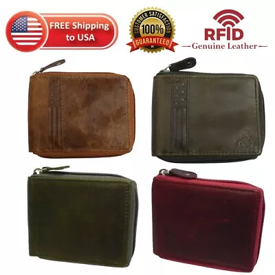 Mens Genuine Leather Wallet RFID Zipper Bifold Purse ID Credit Card Holder Purse • $19.99