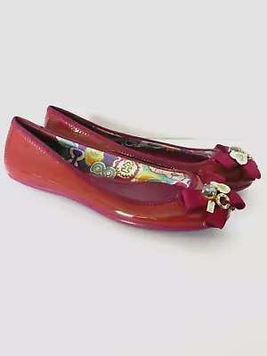 COACH POPPY CAPER Burgundy Patent Embellishment Ballerina Flats Shoes SZ 6 B • $37.95