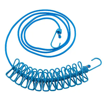 TRIXES Travel Washing Line NEW Blue Long Compact Flexible 12 Peg Portable Line • £6.99