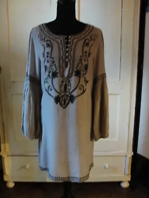 Vtg ESLEY Boho Gray Black Tunic Dress Womens Sz L • $17.90