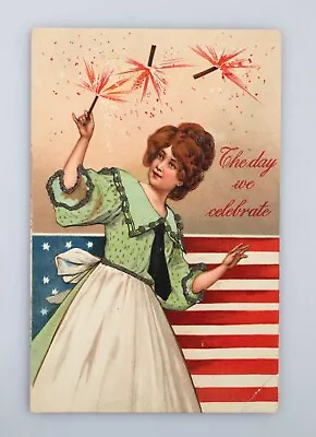 Vintage Postcard Patriotic American Flag 4th Of July The Day We Celebrate • $13.99