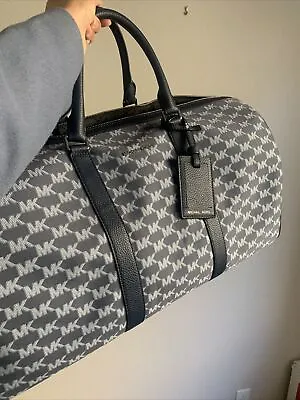 Michael Kors Cooper Navy Signature Jacquard Canvas Duffle Travel Luggage Bag • $187